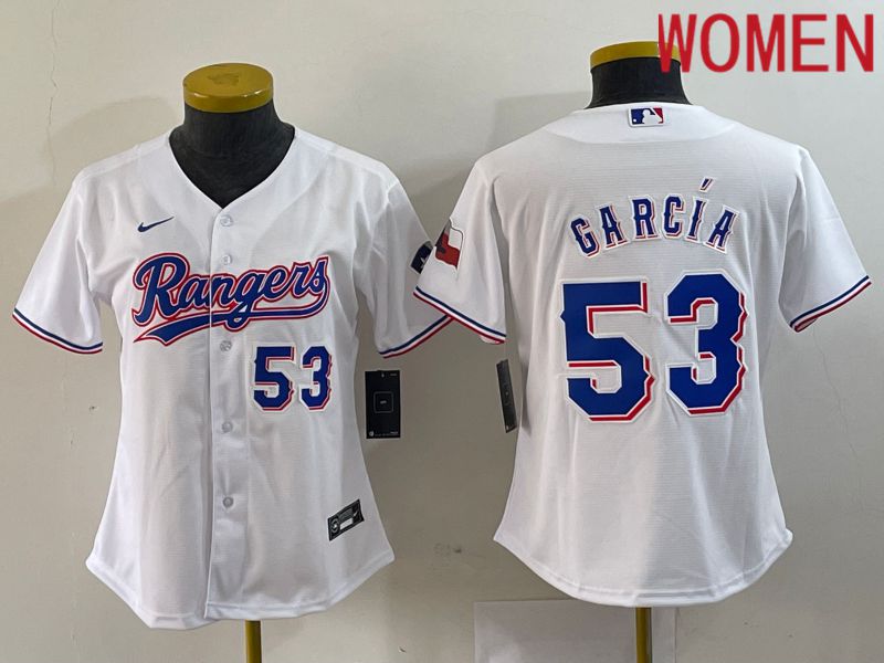 Women Texas Rangers #53 Garcia White Game Nike 2023 MLB Jersey style 2